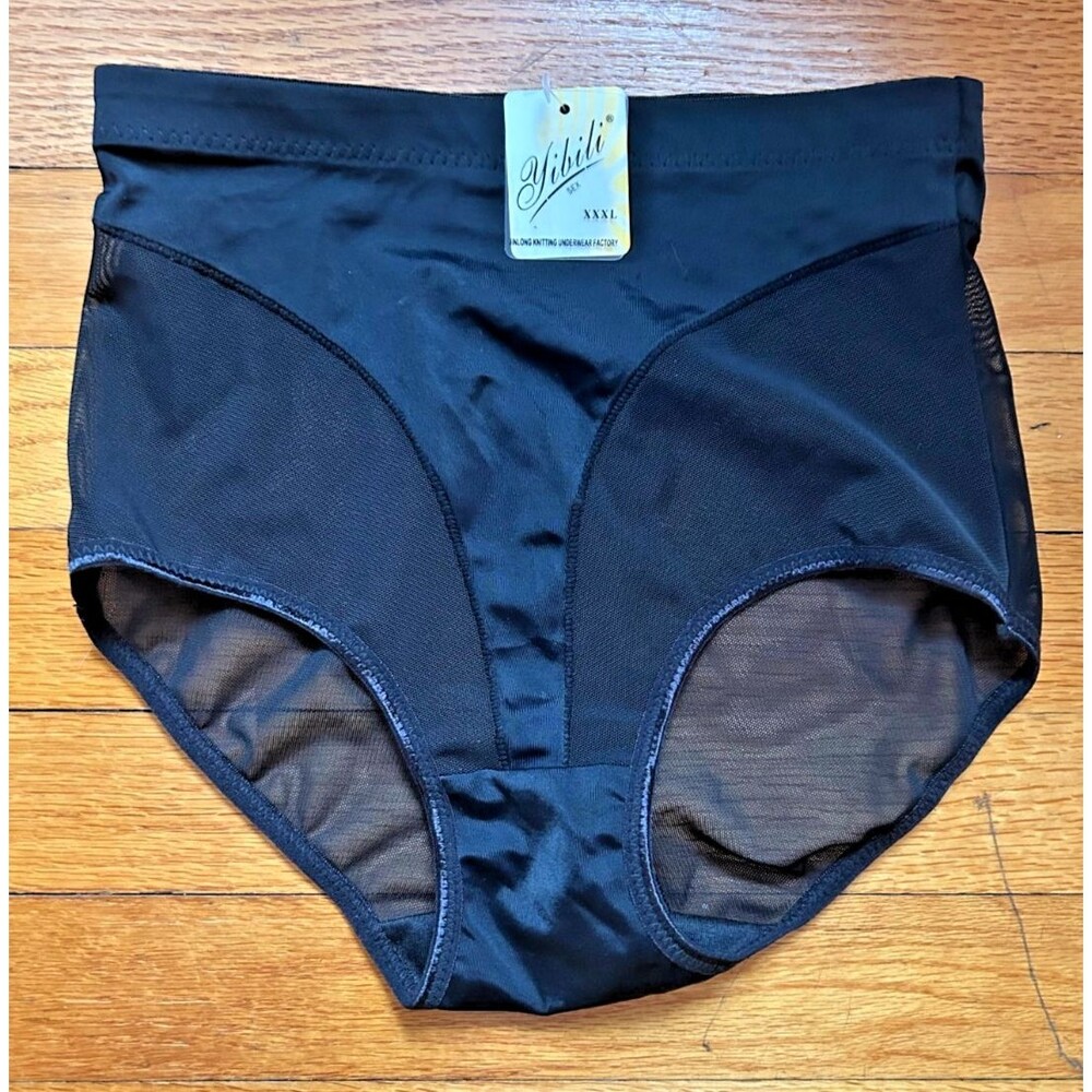 Womens S Black Microfiber High Waist Elegant Panties Full Briefs Mesh Wide Side